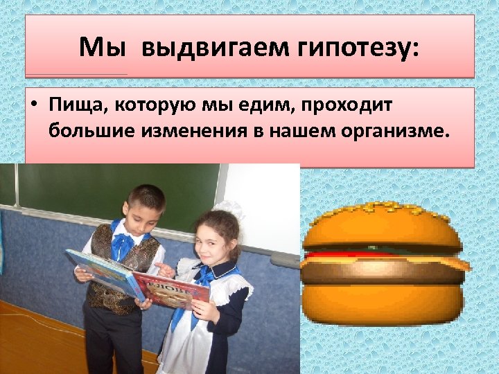 Мы выдвигаем гипотезу: • Пища, которую мы едим, проходит большие изменения в нашем организме.