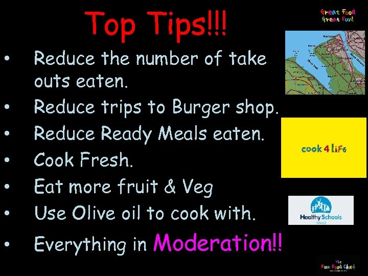 Top Tips!!! • • • Reduce the number of take outs eaten. Reduce trips