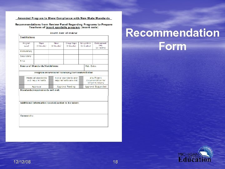 Recommendation Form 12/12/08 18 