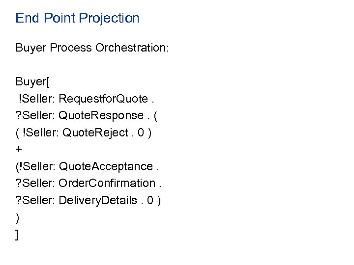 End Point Projection Buyer Process Orchestration: Buyer[ !Seller: Requestfor. Quote. ? Seller: Quote. Response.