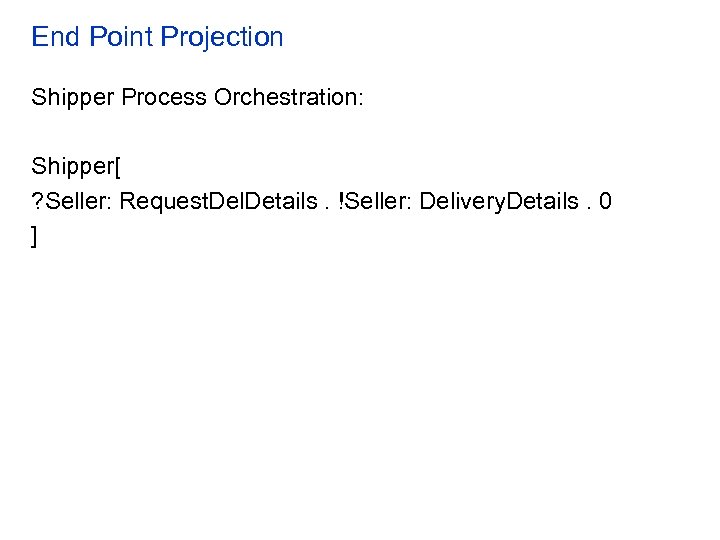End Point Projection Shipper Process Orchestration: Shipper[ ? Seller: Request. Del. Details. !Seller: Delivery.