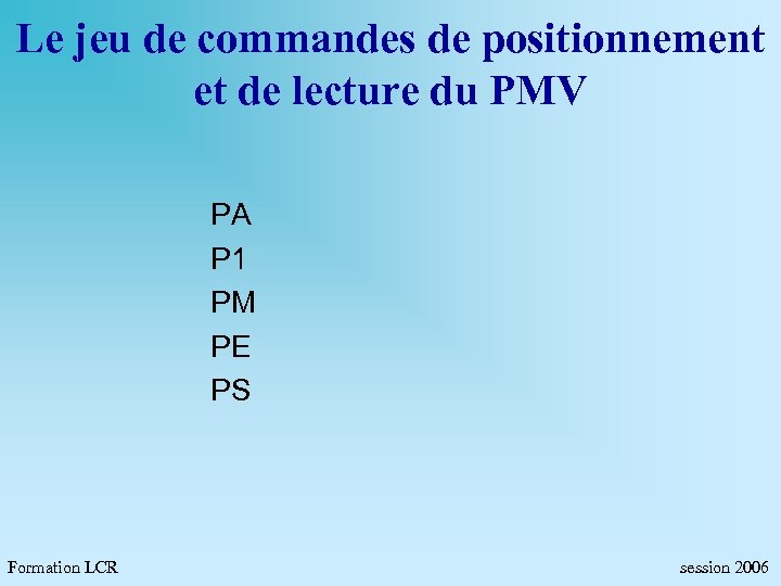 Le jeu de commandes de positionnement et de lecture du PMV PA P 1