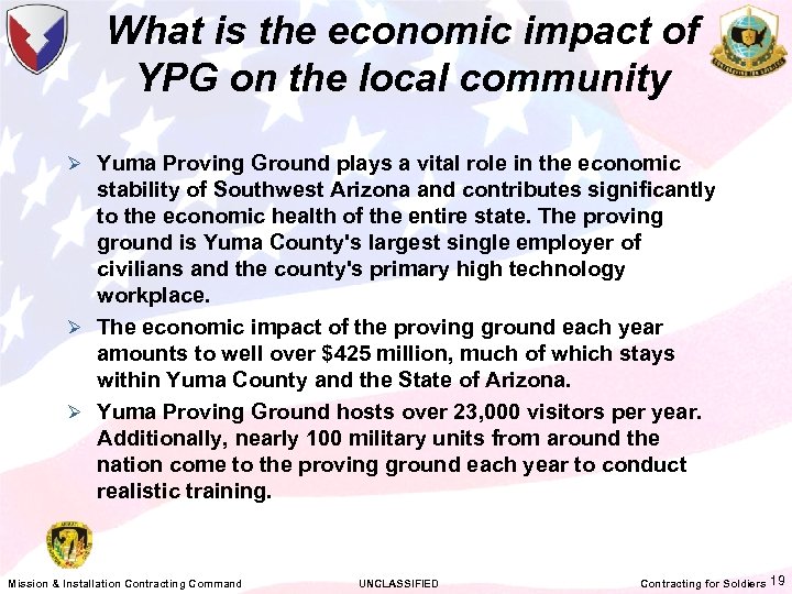 What is the economic impact of YPG on the local community Ø Yuma Proving