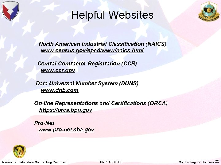 Helpful Websites North American Industrial Classification (NAICS) www. census. gov/epcd/www/naics. html Central Contractor Registration