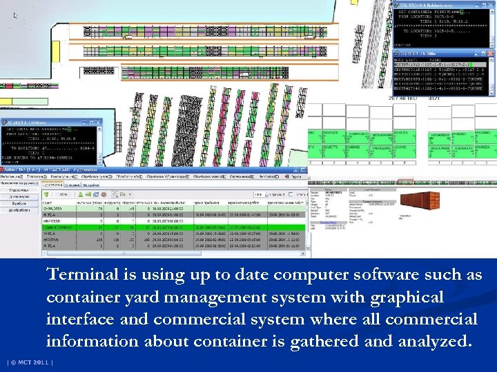 Terminal is using up to date computer software such as container yard management system