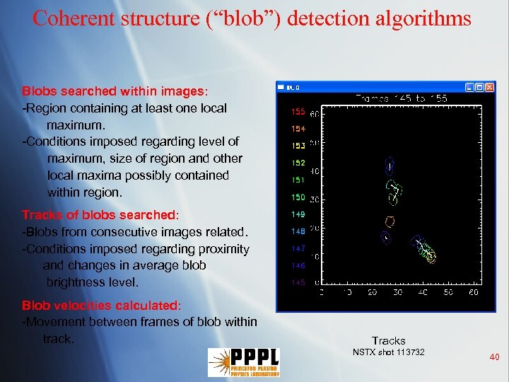 Coherent structure (“blob”) detection algorithms Blobs searched within images: -Region containing at least one