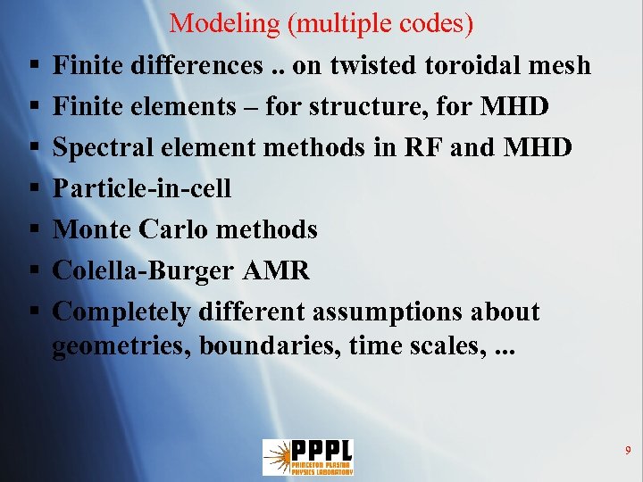 § § § § Modeling (multiple codes) Finite differences. . on twisted toroidal mesh