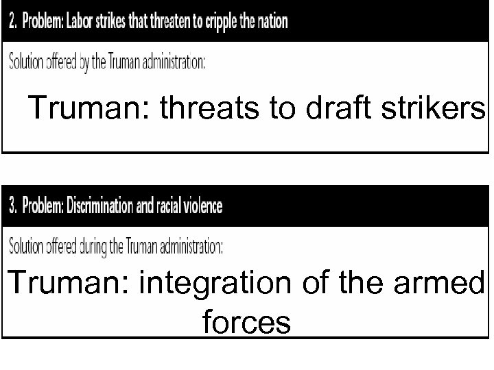 Truman: threats to draft strikers Truman: integration of the armed forces 