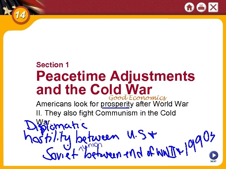 Section 1 Peacetime Adjustments and the Cold War Good Economics Americans look for prosperity