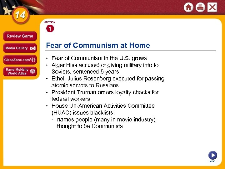 SECTION 1 Fear of Communism at Home • Fear of Communism in the U.