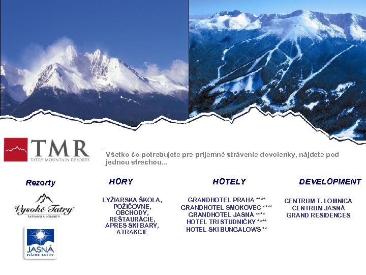 Všetko čo potrebujete príjemné strávenie dovolenky, nájdete pod jednou strechou. . . Rezorty HORY