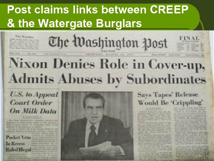 Post claims links between CREEP & the Watergate Burglars 