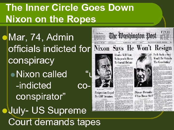 The Inner Circle Goes Down Nixon on the Ropes l Mar, 74, Admin officials