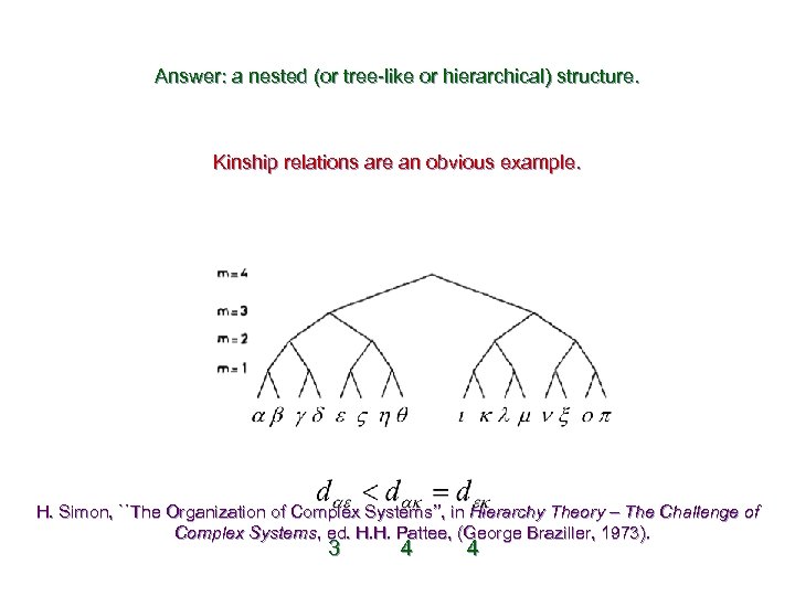 Answer: a nested (or tree-like or hierarchical) structure. Kinship relations are an obvious example.