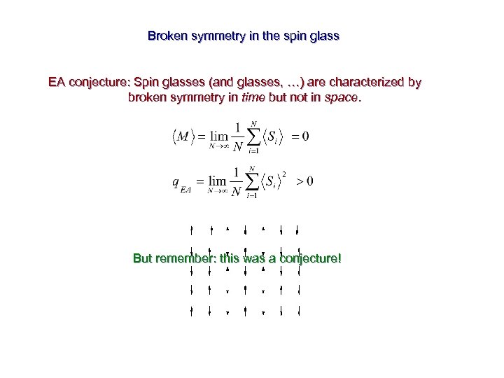 Broken symmetry in the spin glass EA conjecture: Spin glasses (and glasses, …) are