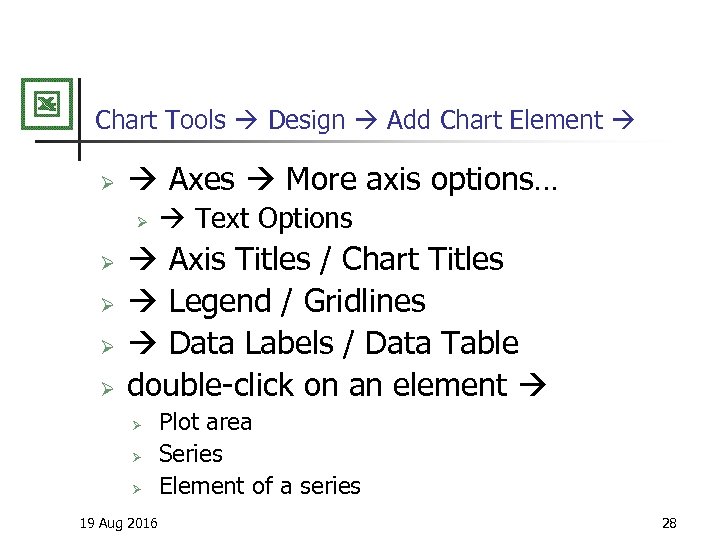 Chart Tools Design Add Chart Element Ø Axes More axis options… Ø Ø Ø