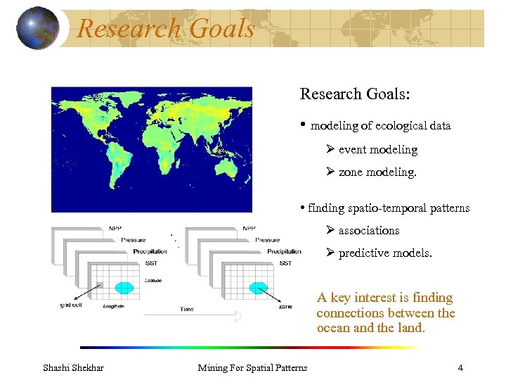 Research Goals: • modeling of ecological data Ø event modeling Ø zone modeling. •