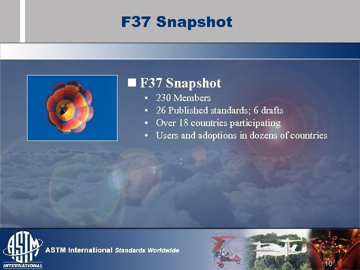 F 37 Snapshot n F 37 Snapshot • • 230 Members 26 Published standards;