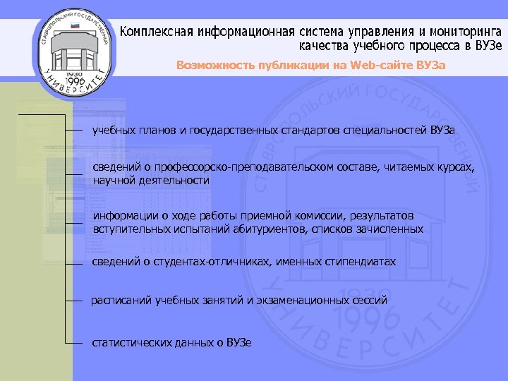 Возможность публикации на Web-сайте ВУЗа учебных планов и государственных стандартов специальностей ВУЗа сведений о