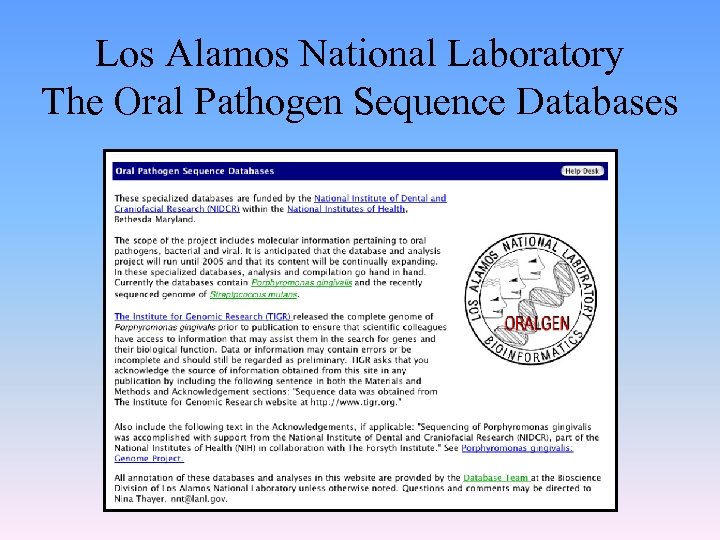 Los Alamos National Laboratory The Oral Pathogen Sequence Databases 