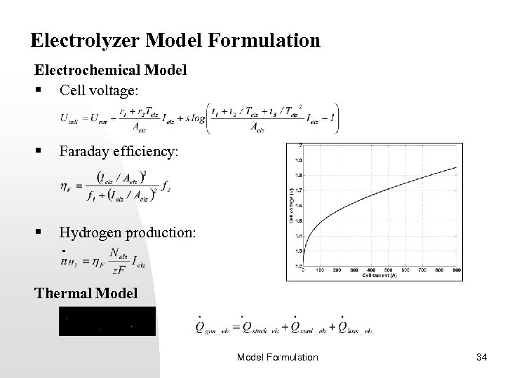 Electrolyzer Model Formulation Electrochemical Model § Cell voltage: § Faraday efficiency: § Hydrogen production: