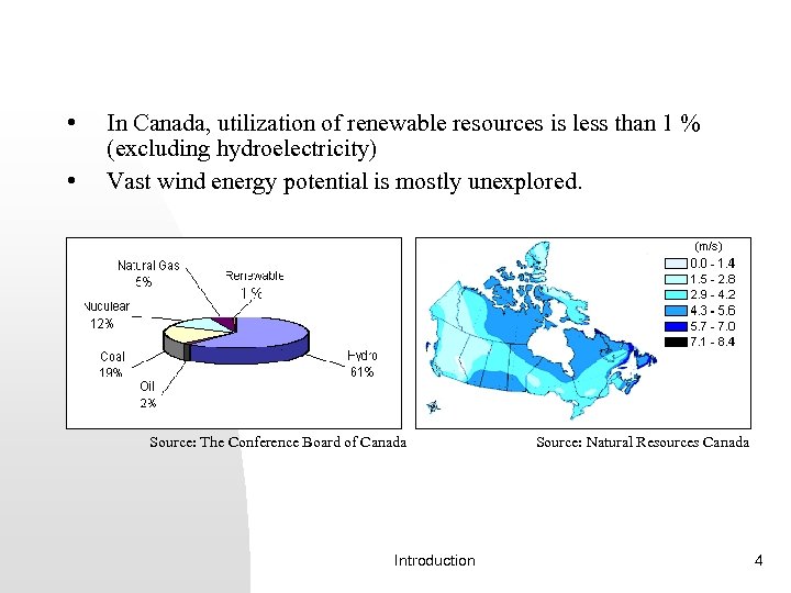  • • In Canada, utilization of renewable resources is less than 1 %