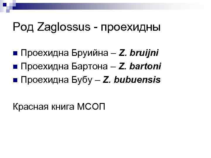 Род Zaglossus - проехидны Проехидна Бруийна – Z. bruijni n Проехидна Бартона – Z.