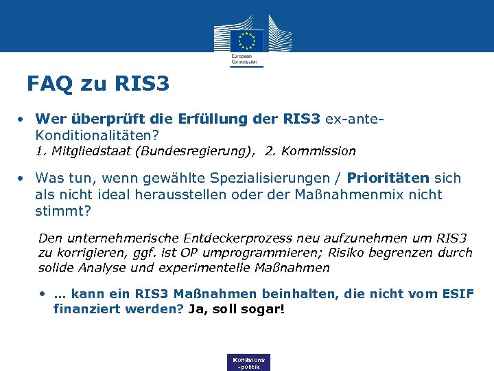 FAQ zu RIS 3 • Wer überprüft die Erfüllung der RIS 3 ex-ante. Konditionalitäten?