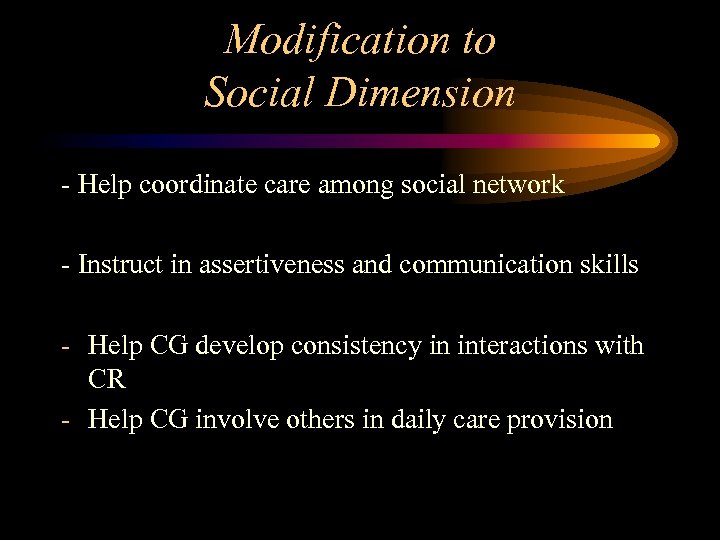 Modification to Social Dimension - Help coordinate care among social network - Instruct in