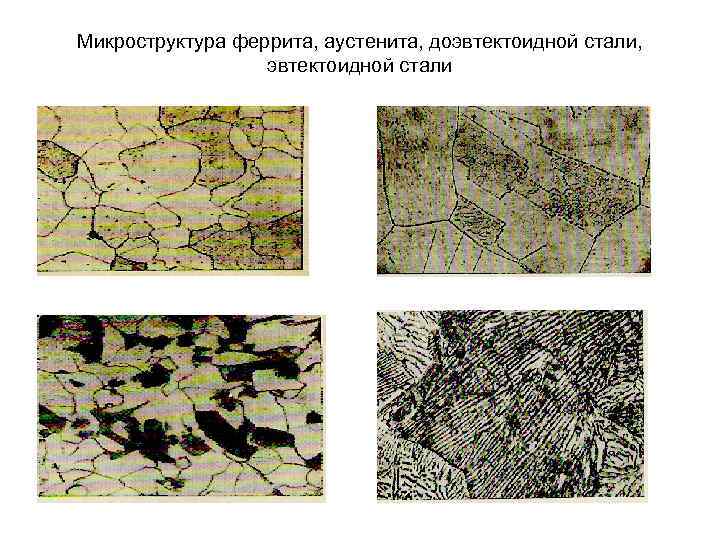 Микроструктура феррита, аустенита, доэвтектоидной стали, эвтектоидной стали 