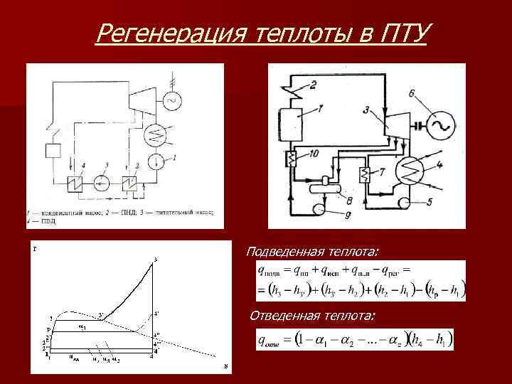 Регенерация теплоты в ПТУ Подведенная теплота: Отведенная теплота: 