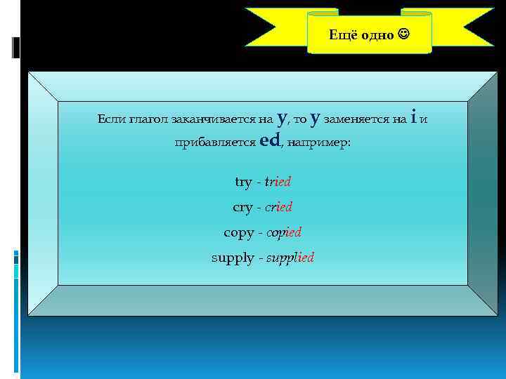 Ещё одно Если глагол заканчивается на y, то y заменяется на i и прибавляется