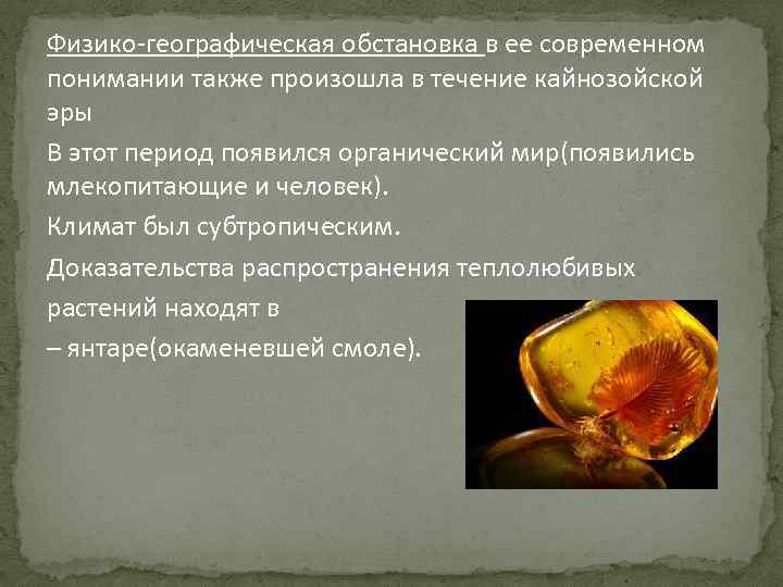 Физико-географическая обстановка в ее современном понимании также произошла в течение кайнозойской эры В этот