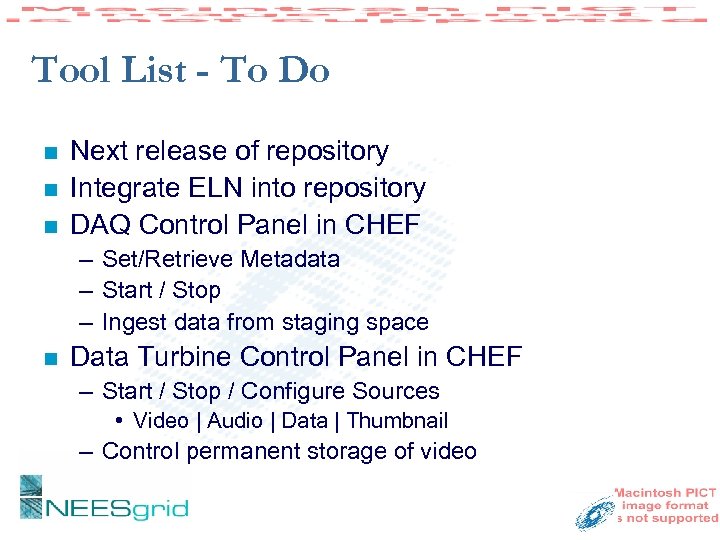 Tool List - To Do n n n Next release of repository Integrate ELN