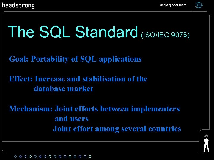 The SQL Standard (ISO/IEC 9075) Goal: Portability of SQL applications Effect: Increase and stabilisation