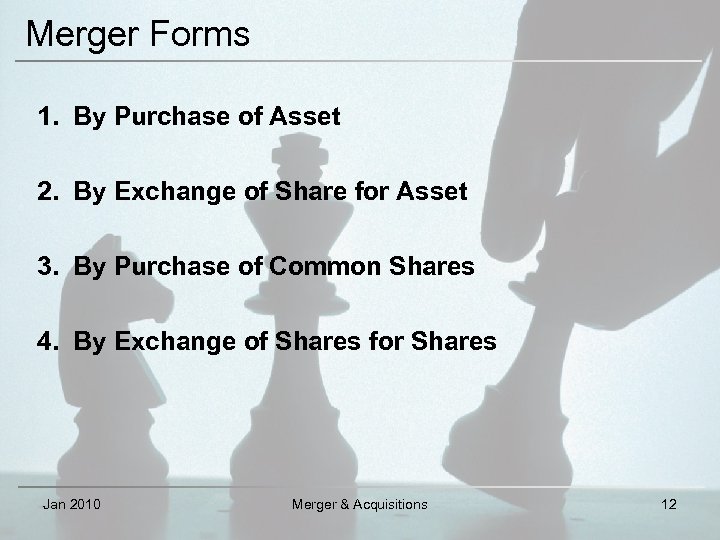Merger Forms 1. By Purchase of Asset 2. By Exchange of Share for Asset