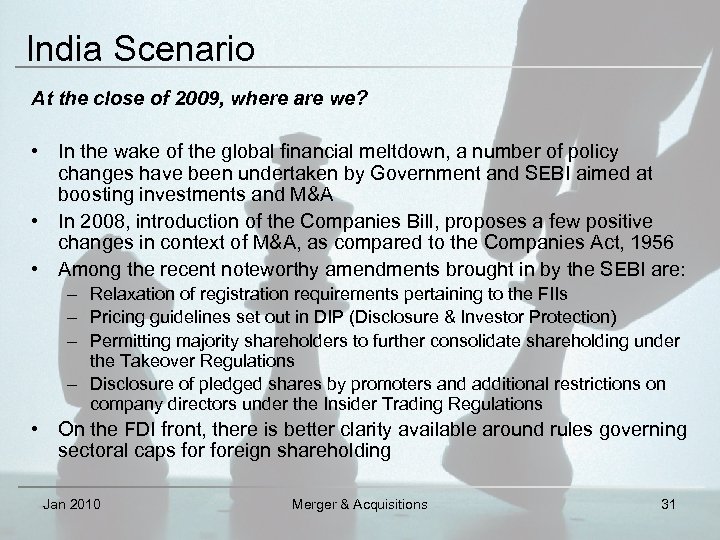 India Scenario At the close of 2009, where are we? • In the wake