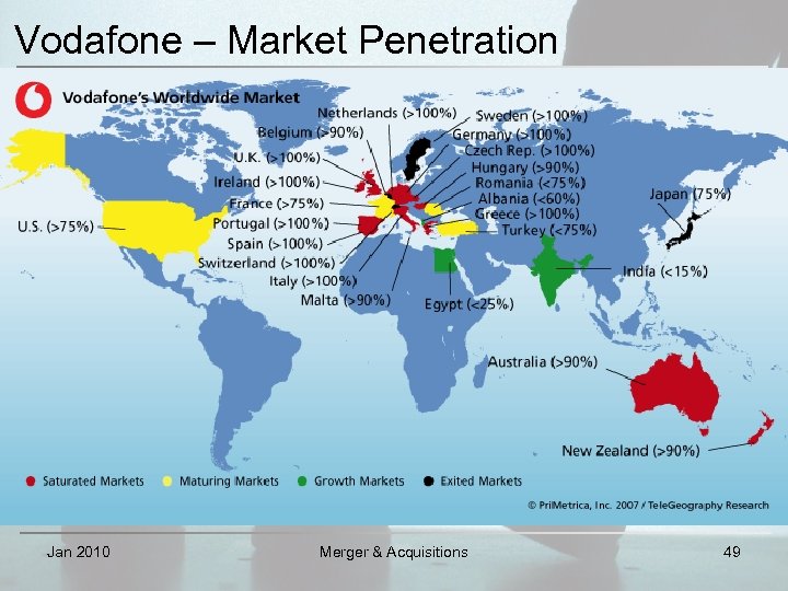Vodafone – Market Penetration Jan 2010 Merger & Acquisitions 49 