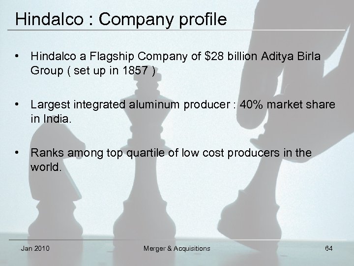 Hindalco : Company profile • Hindalco a Flagship Company of $28 billion Aditya Birla