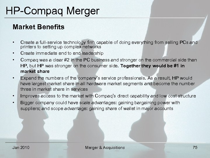 HP-Compaq Merger Market Benefits • • • Create a full-service technology firm capable of