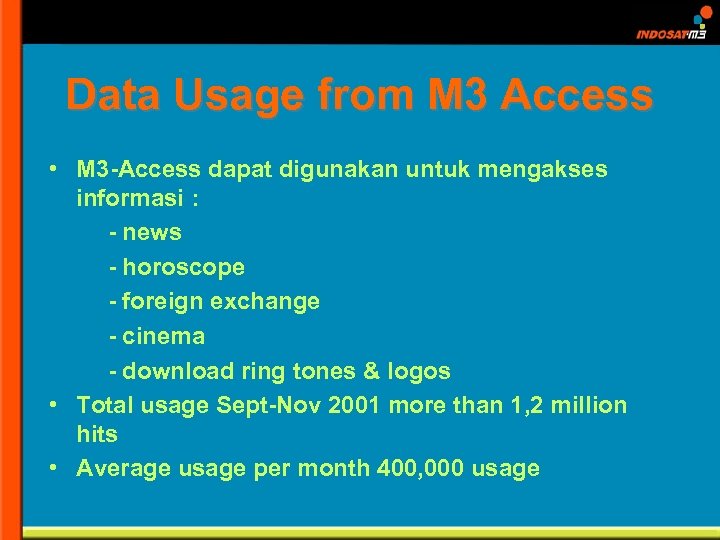 Data Usage from M 3 Access • M 3 -Access dapat digunakan untuk mengakses