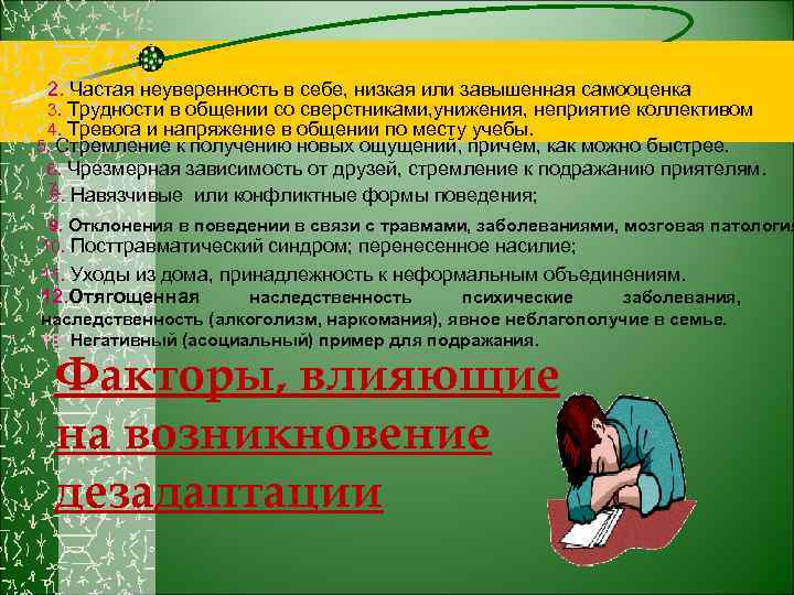 2. Частая неуверенность в себе, низкая или завышенная самооценка 3. Трудности в общении со