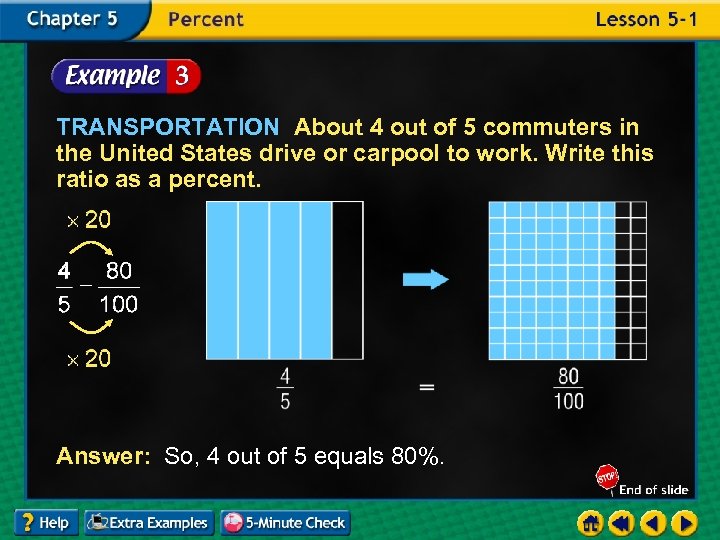 TRANSPORTATION About 4 out of 5 commuters in the United States drive or carpool