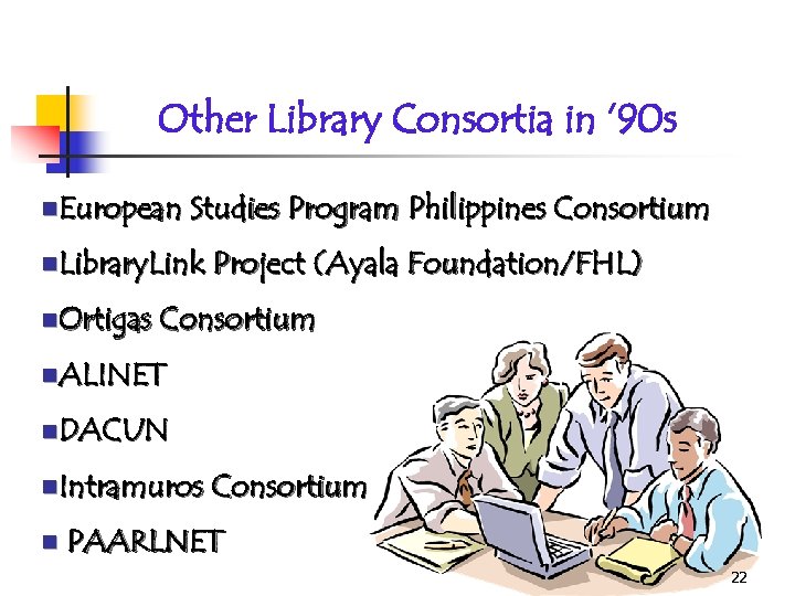 Other Library Consortia in ’ 90 s n. European Studies Program Philippines Consortium n.