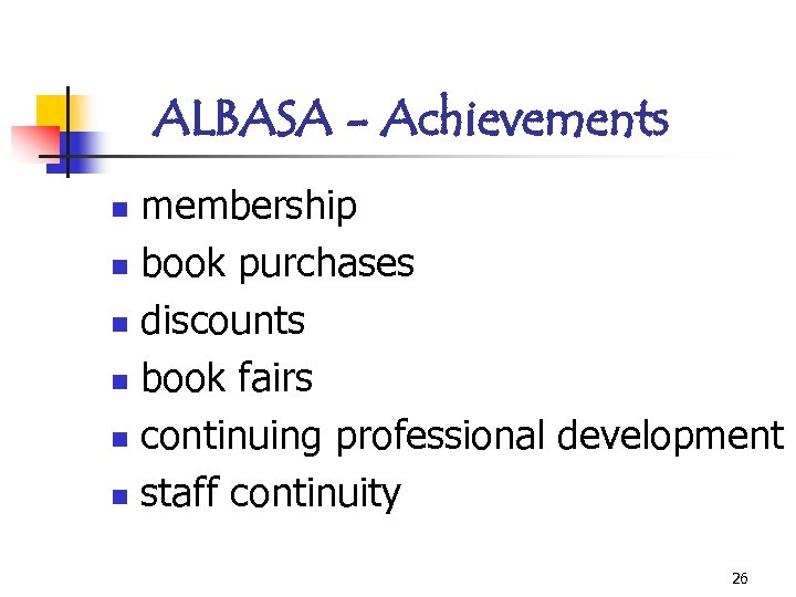ALBASA - Achievements membership n book purchases n discounts n book fairs n continuing