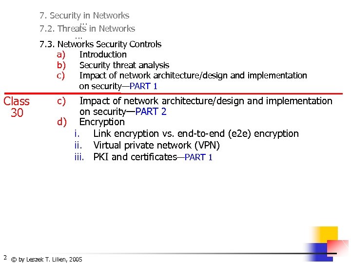 7. Security in Networks. . . 7. 2. Threats in Networks. . . 7.