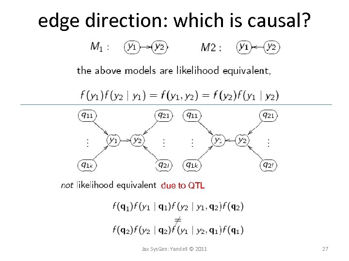 edge direction: which is causal? due to QTL Jax Sys. Gen: Yandell © 2011