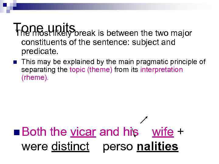 Tone unitsbreak is between the two major The most likely constituents of the sentence: