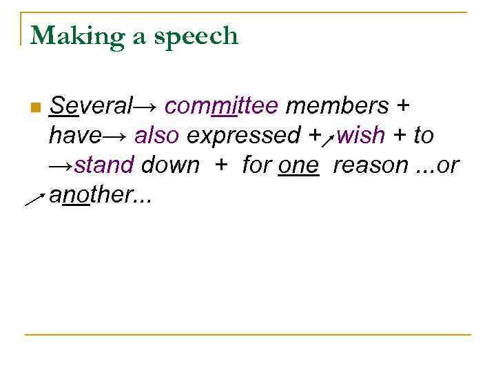 Making a speech n Several→ committee members + have→ also expressed + wish +