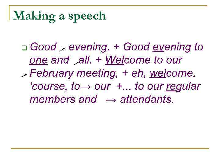 Making a speech q Good evening. + Good evening to one and all. +